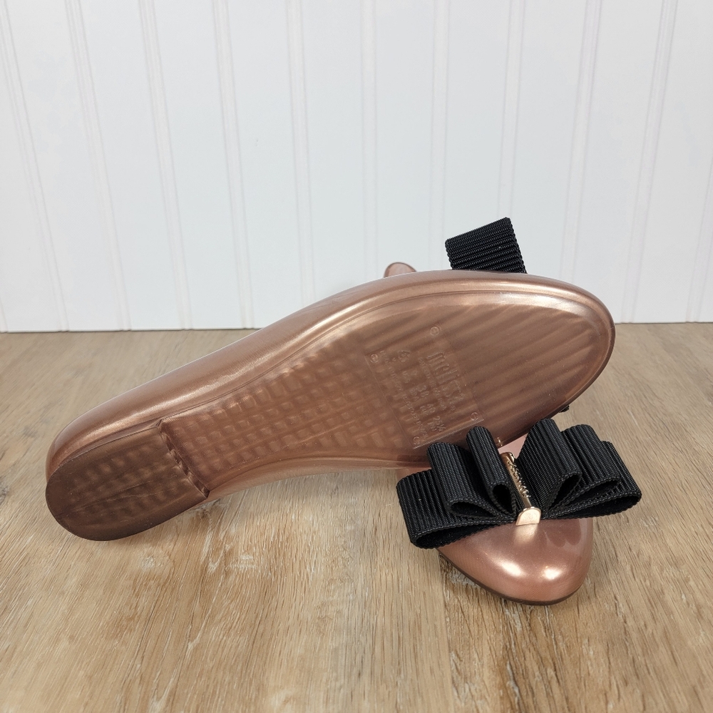 Melissa + Jason Wu Rose Gold Jelly Shoe with Black Bow - Picture 8 of 11